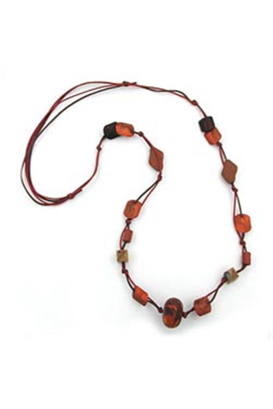 NECKLACE RED-BROWN BEADS 100CM