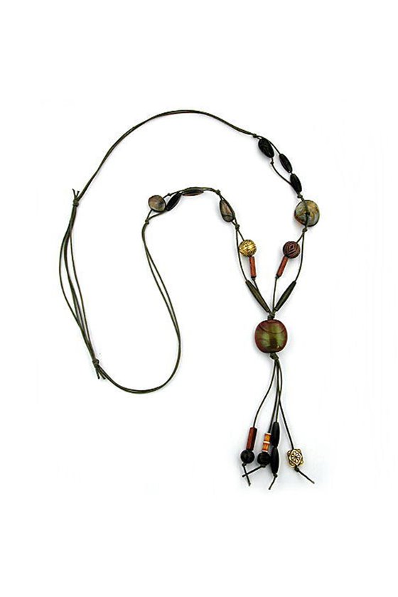 NECKLACE BROWN BEADS 100CM