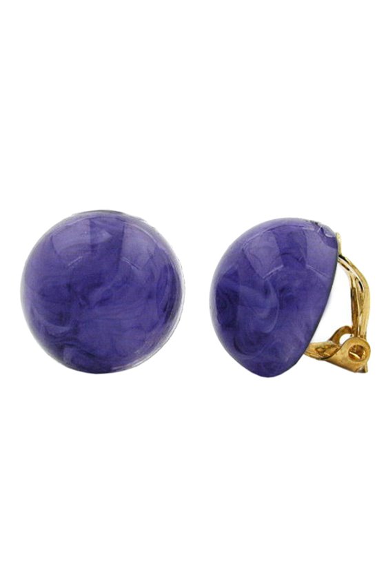 CLIP-ON EARRING ROUND 18MM PURPLE MARBLED