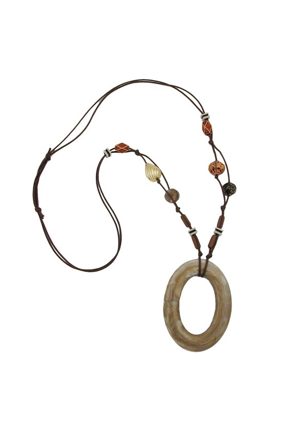 NECKLACE BIG RING BEIGE-GOLD MARBLED 95CM