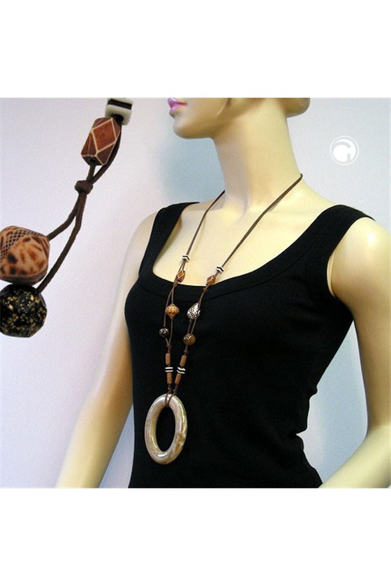 NECKLACE BIG RING BEIGE-GOLD MARBLED 95CM