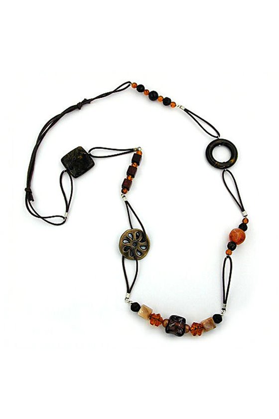 NECKLACE BROWN BEADS 95CM