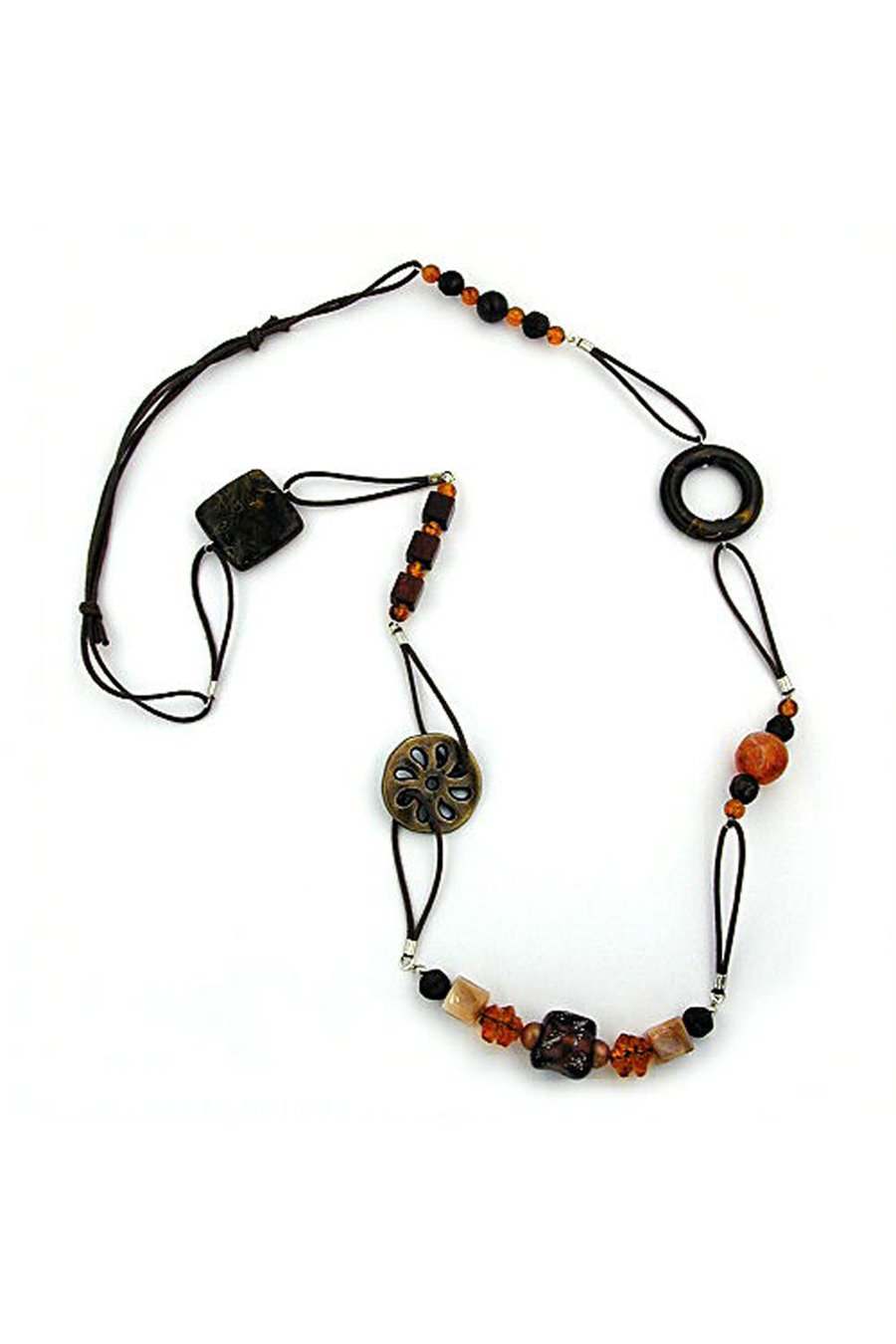 NECKLACE BROWN BEADS 95CM