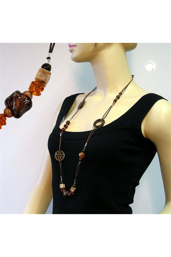 NECKLACE BROWN BEADS 95CM