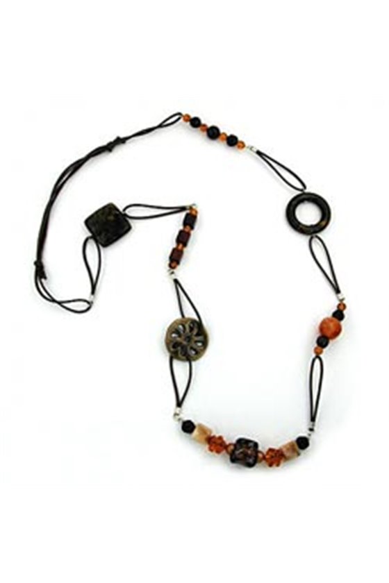 NECKLACE BROWN BEADS 95CM