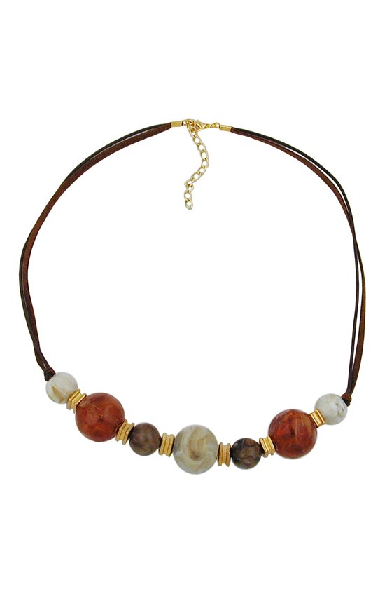 NECKLACE BROWN BEADS 55CM