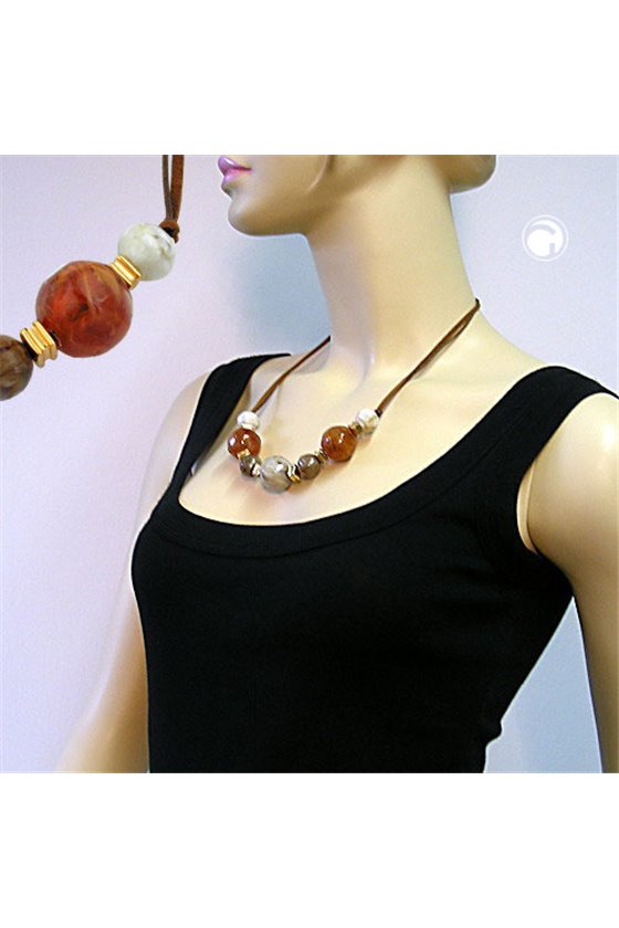 NECKLACE BROWN BEADS 55CM