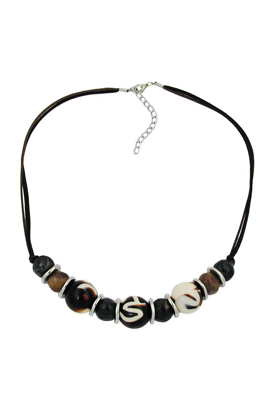 NECKLACE BROWN-WHITE BEADS 54CM