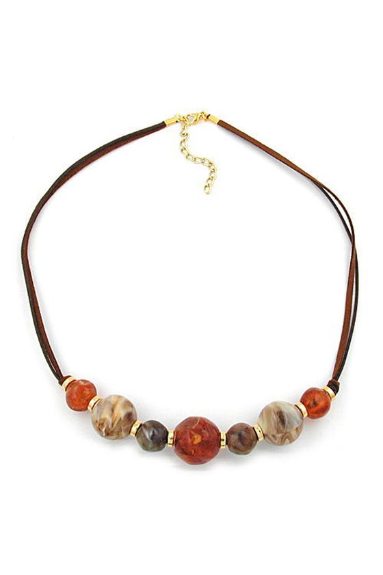 NECKLACE BROWN BEADS 55CM