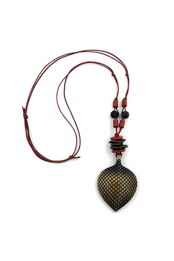 NECKLACE LEAF DARK BRASS-BROWN 90CM