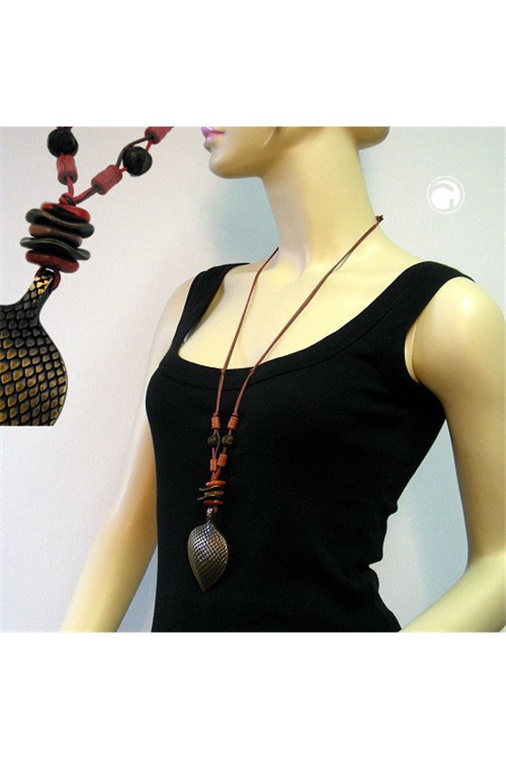 NECKLACE LEAF DARK BRASS-BROWN 90CM