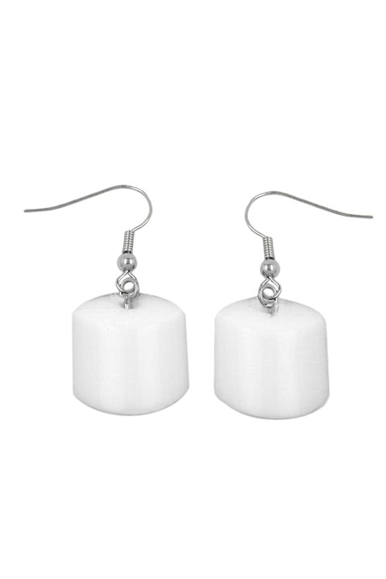 HOOK EARRINGS SLANTED BEAD WHITE GLOSSY