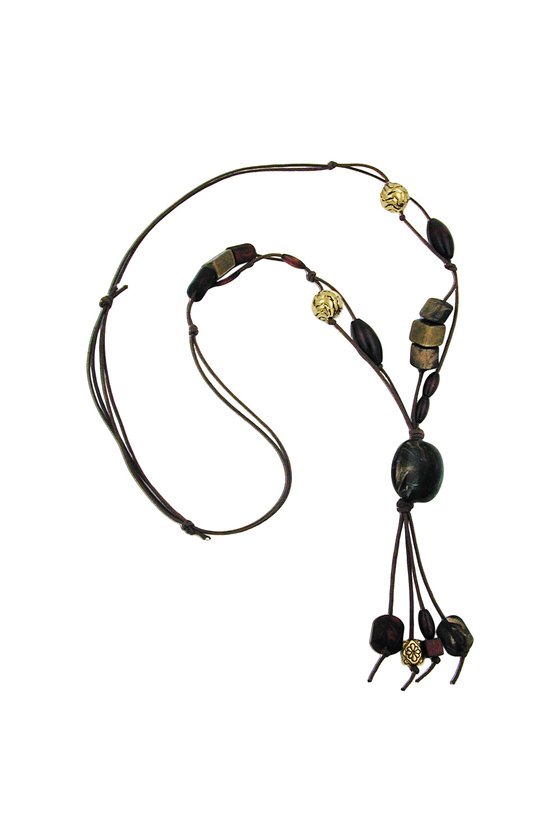 NECKLACE NUGGET DARKBROWN MARBLED 100CM