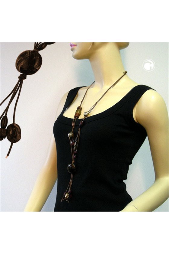 NECKLACE NUGGET DARKBROWN MARBLED 100CM