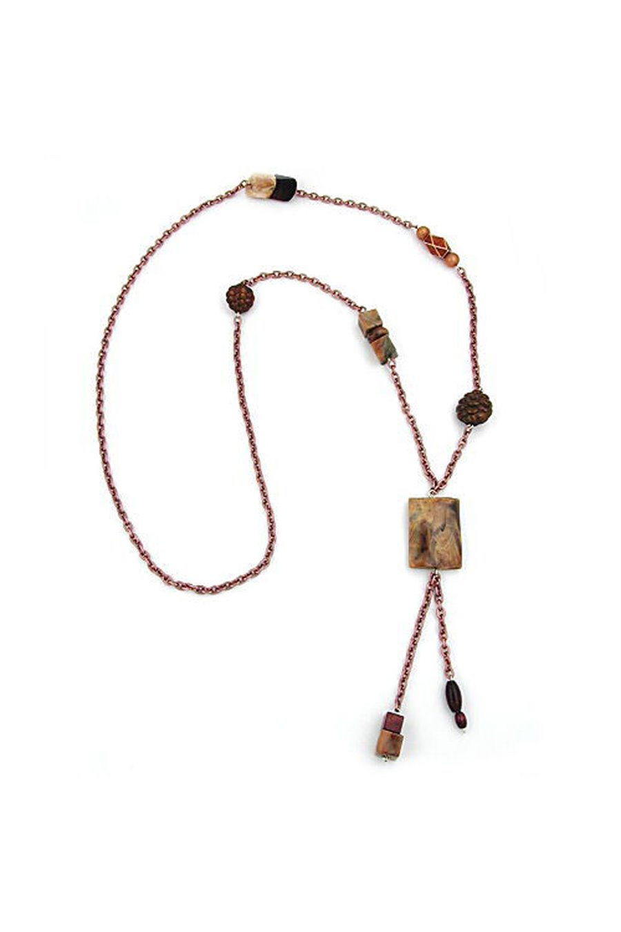 NECKLACE RECTANGLE BROWN-BEIGE-COPPER 95CM