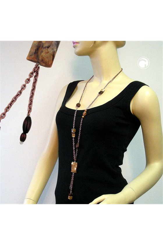 NECKLACE RECTANGLE BROWN-BEIGE-COPPER 95CM