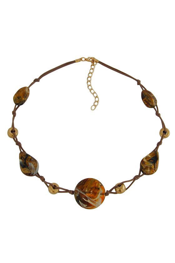 NECKLACE DISK BROWN-BEIGE-GOLD 45CM