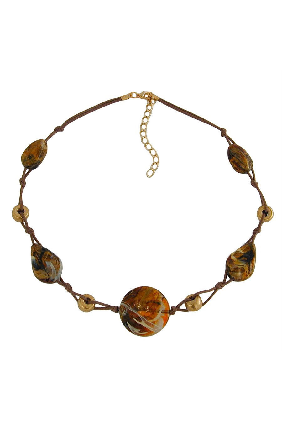 NECKLACE DISK BROWN-BEIGE-GOLD 45CM