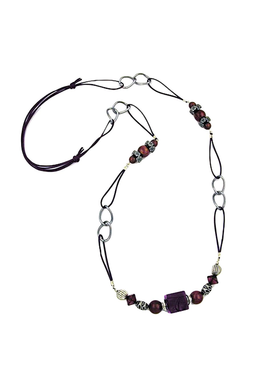NECKLACE PURPLE-DARKSILVER CORD 100CM