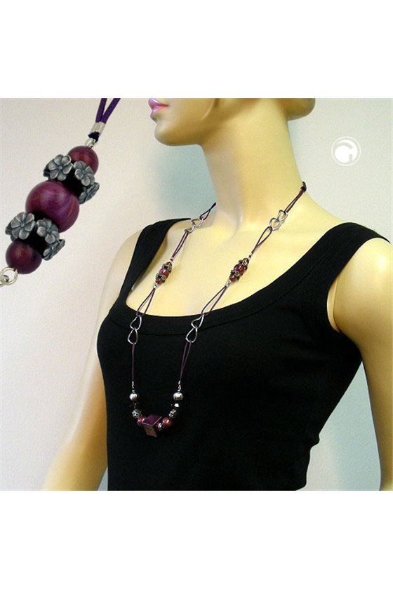 NECKLACE PURPLE-DARKSILVER CORD 100CM