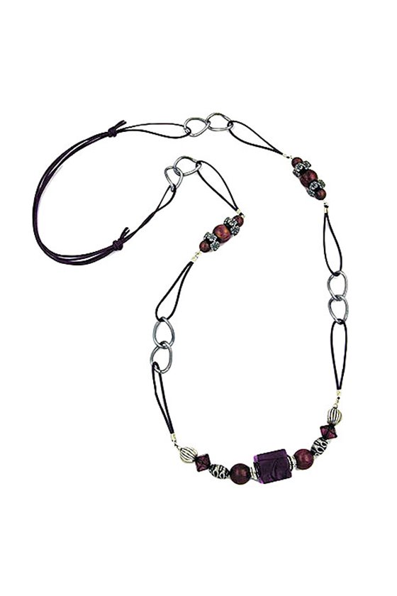 NECKLACE PURPLE-DARKSILVER CORD 100CM