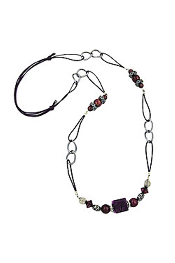 NECKLACE PURPLE-DARKSILVER CORD 100CM