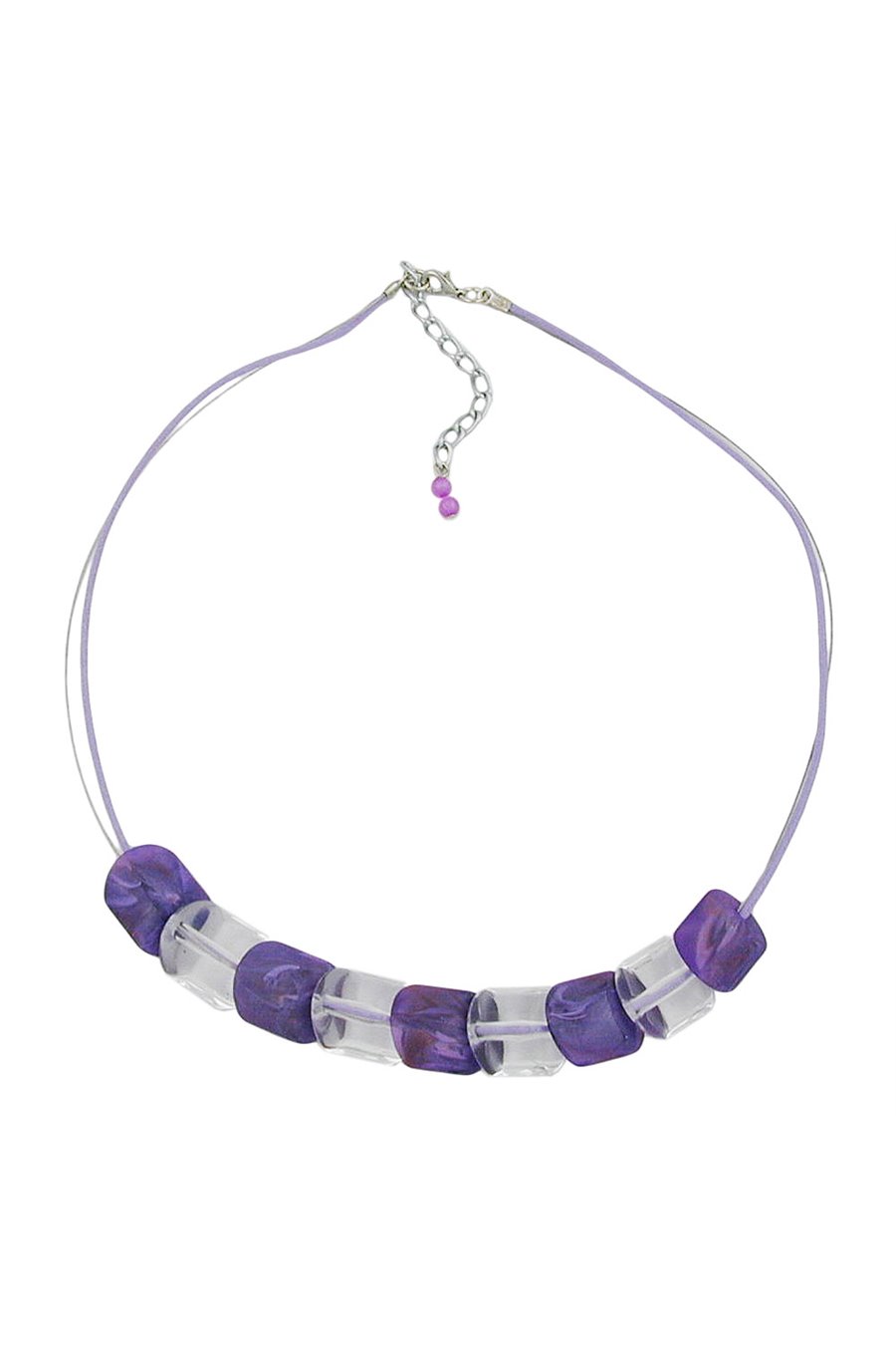 NECKLACE SLANTED BEAD LILAC-CRYSTAL CORD LIGHT LILAC
