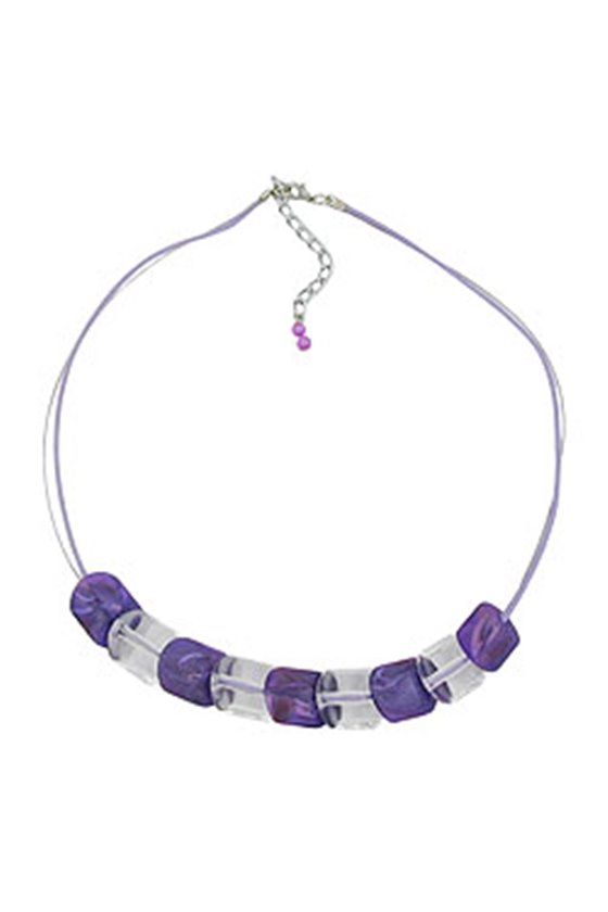 NECKLACE SLANTED BEAD LILAC-CRYSTAL CORD LIGHT LILAC
