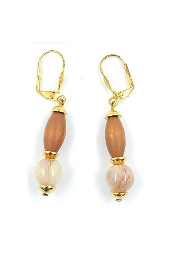 LEVERBACK EARRINGS WOODEN BEIGE BROWN