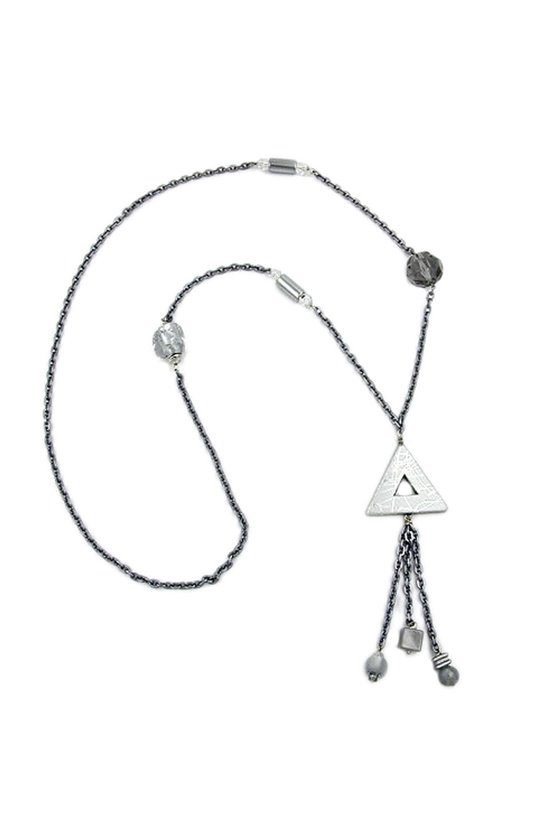 NECKLACE GREY-SILVER CHROME 95CM