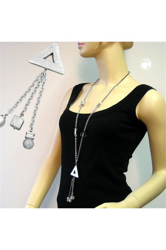 NECKLACE GREY-SILVER CHROME 95CM