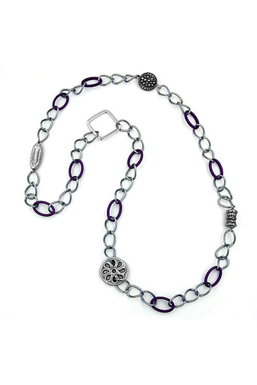 NECKLACE PURPLE-SILVER BEADS 100CM