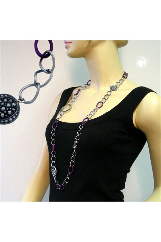 NECKLACE PURPLE-SILVER BEADS 100CM