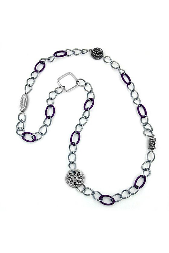 NECKLACE PURPLE-SILVER BEADS 100CM