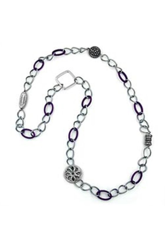 NECKLACE PURPLE-SILVER BEADS 100CM