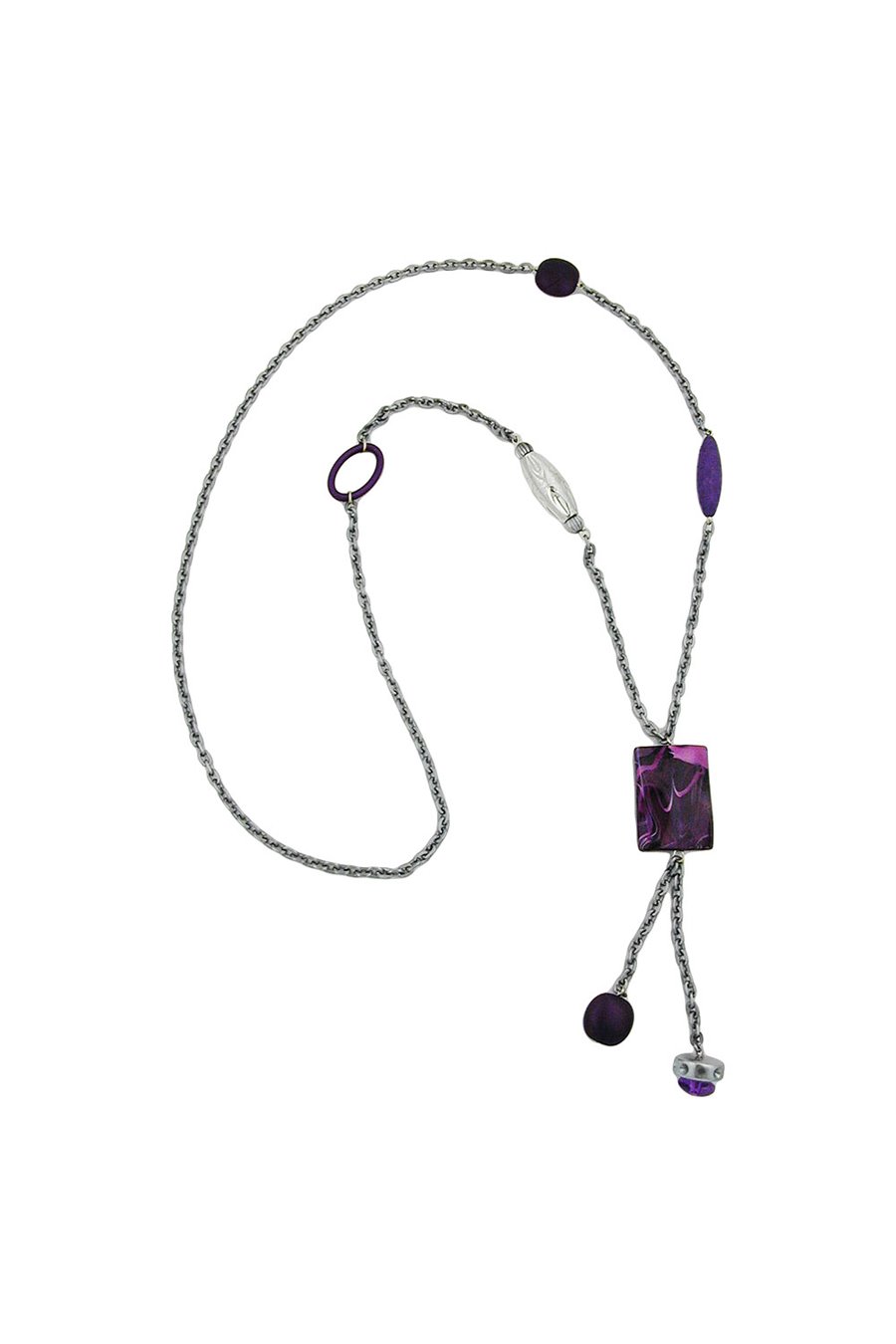 NECKLACE RECTANGLE LILAC-WHITE MARBLED 90CM