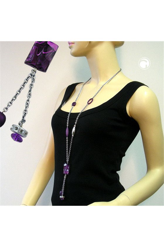 NECKLACE RECTANGLE LILAC-WHITE MARBLED 90CM