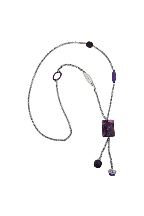 NECKLACE RECTANGLE LILAC-WHITE MARBLED 90CM