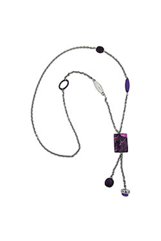 NECKLACE RECTANGLE LILAC-WHITE MARBLED 90CM
