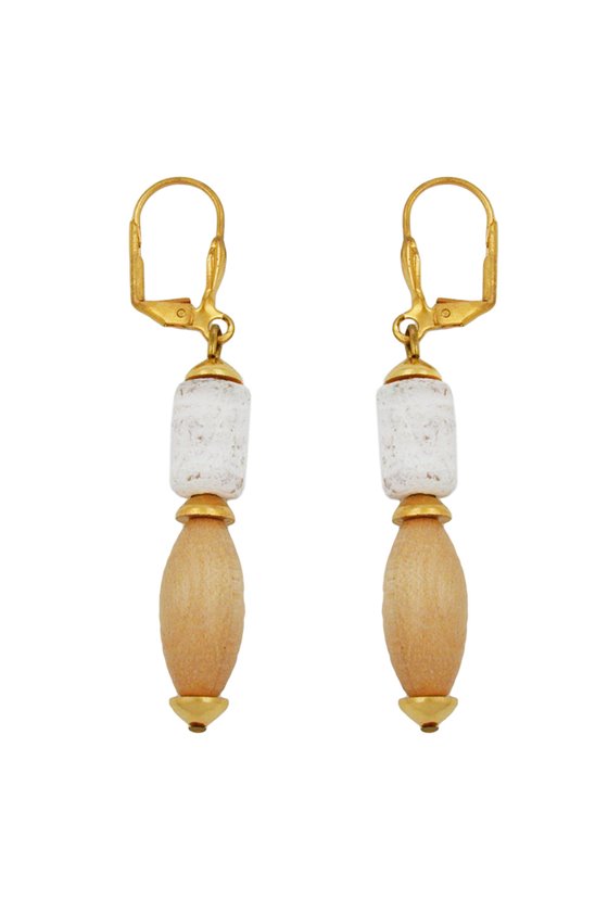 LEVERBACK EARRINGS WOODEN LIGHT BROWN