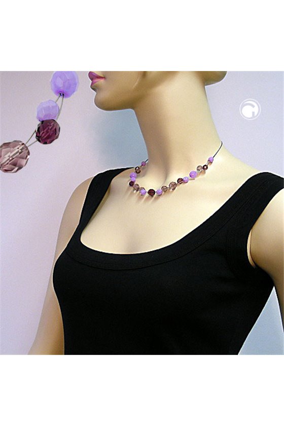 NECKLACE GLASS BEADS PURPLE 43CM