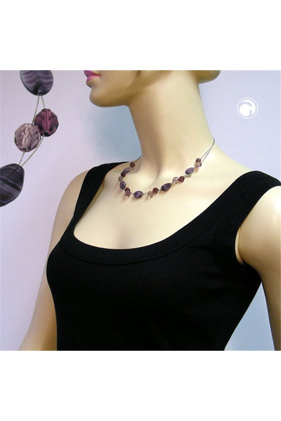 NECKLACE GLASS BEADS PURPLE 45CM