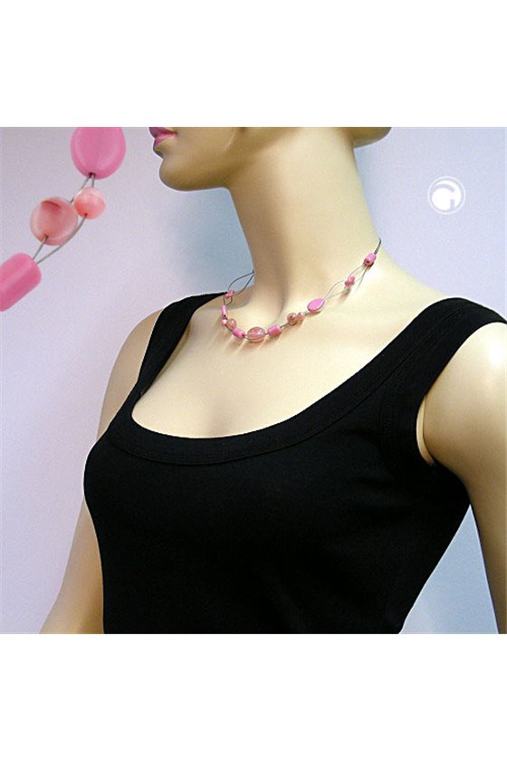 NECKLACE GLASS BEADS PINK