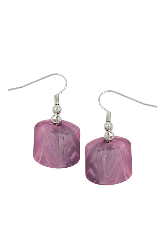 HOOK EARRINGS SLANTED BEAD PINK MARBLED