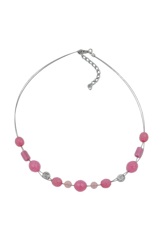 NECKLACE GLASS BEADS PINK 45CM