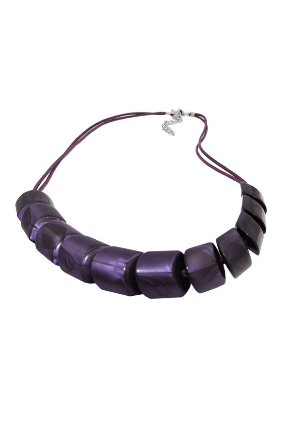 NECKLACE SLANTED BEADS LILAC-SHINING CORD LILAC