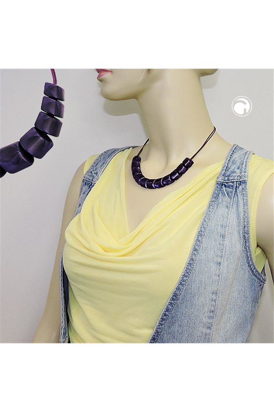 NECKLACE SLANTED BEADS LILAC-SHINING CORD LILAC
