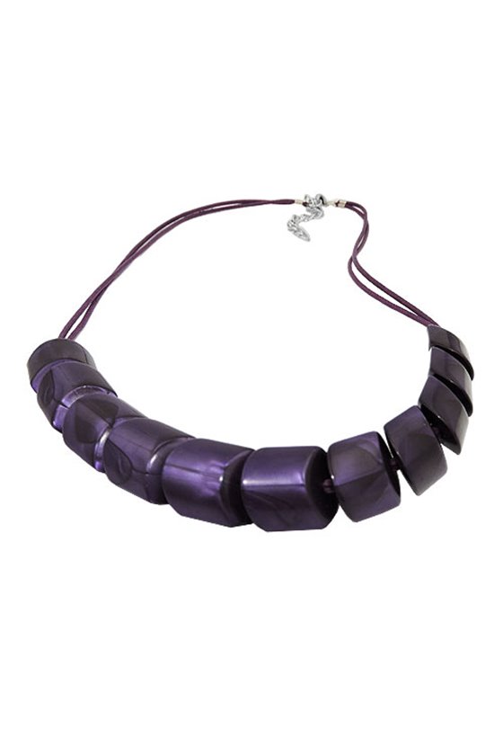 NECKLACE SLANTED BEADS LILAC-SHINING CORD LILAC