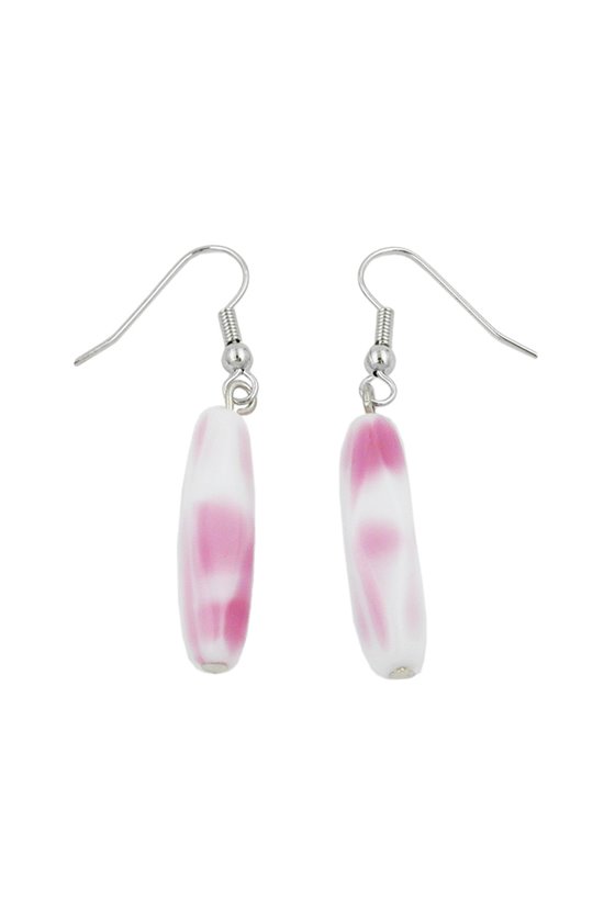 HOOK EARRINGS GLASS BEAD WHITE PINK