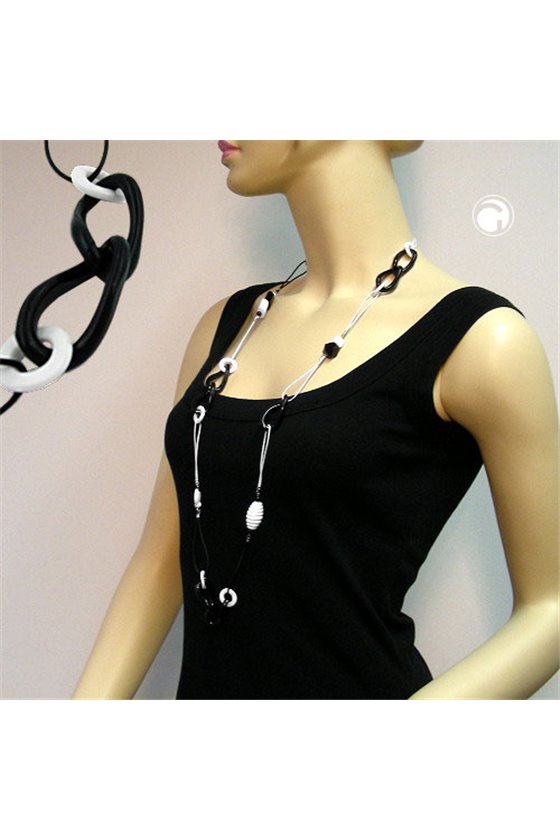 NECKLACE BLACK & WHITE BEADS 100CM